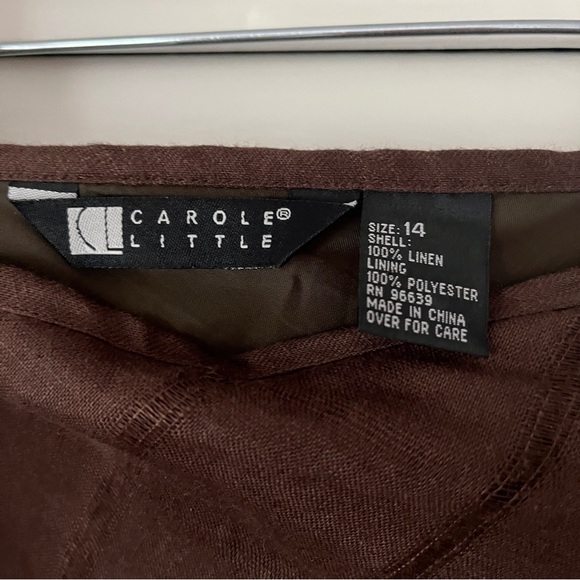 Carole Little brown Linen maxi skirt, lined, stripes textured fabric, Size 14 - Picture 7 of 10